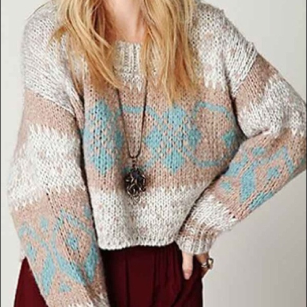 Free People Cropped Fairisle Pull Over Sweater